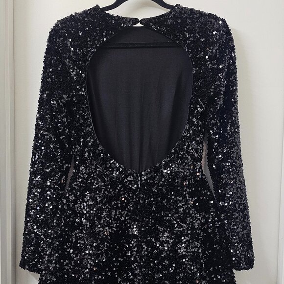 Helsi Long-sleeve Open-back Mini Dress like New Sequin Med Formal Prom Wedding - Picture 7 of 14